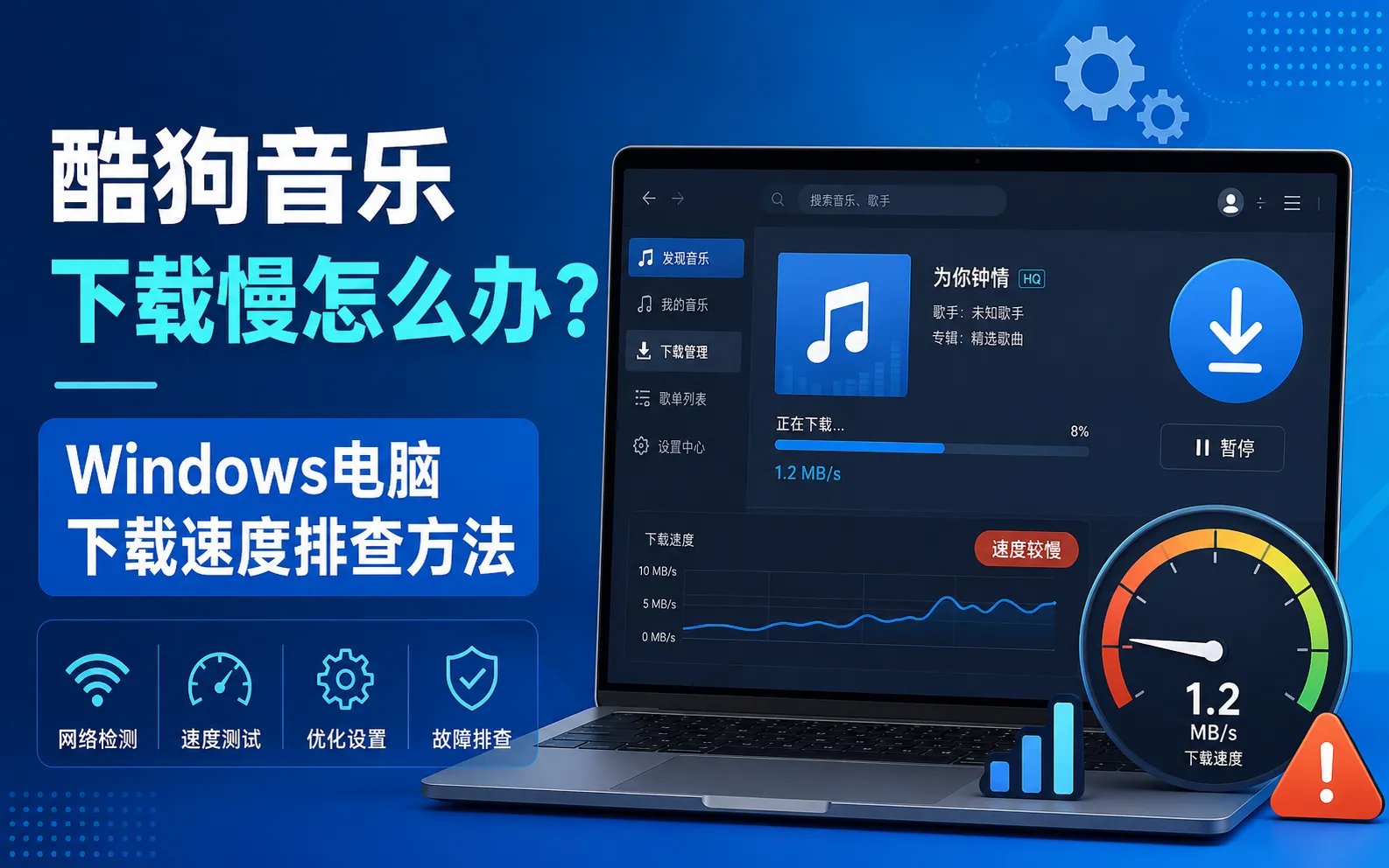 酷狗音乐下载慢怎么办?Windows电脑下载速度排查方法 1 酷狗音乐下载慢怎么办?Windows电脑下载速度排查方法