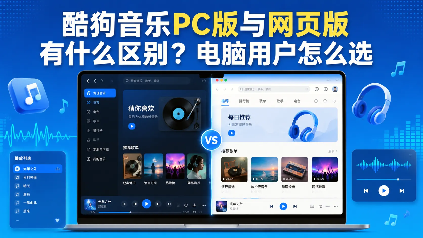 酷狗音乐PC版与网页版区别